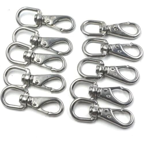 Silver 304 Stainless Steel Boat Marine Pet Chains Keychains Swivel Eye Spring Hardware Snap Hook M4 Pack of 10