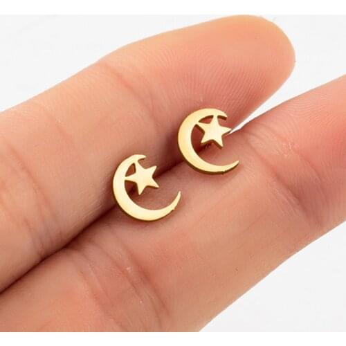 Star Moon ear studs Fashion Mini Golden Sweet Stainless Steel Stud Earrings Female Charm Jewelry Accessories 2020 Part yGifts