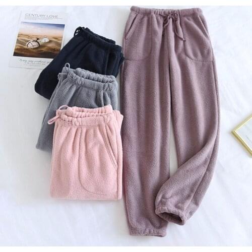 Autumn and winter new lovers pants thickened warmth and velvet loose pajamas for men and women loose closed trousers home pants