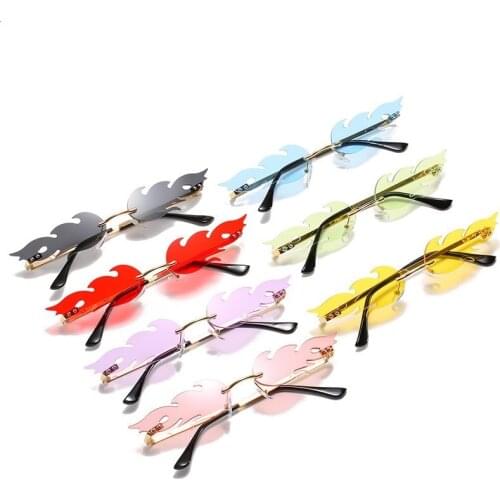 Bicycle Fire Flame Sunglasses Women Brand Designer Rimless Wave Eyewear Luxury Trending Sun Glasses BIKE Cycling Accessories