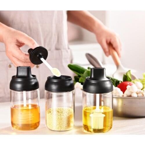 Oil Brushes Bottle Lid Condiment Pot ceramic flip seasoning jar cruet salt kitchen supplies seasoning box seasoning pot