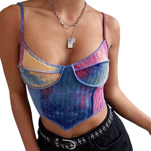 Crop Top New Pattern Tie-Dyed Camisole Self Cultivation Exposed Navel Sexy Fashion Summer Women Tank Top
