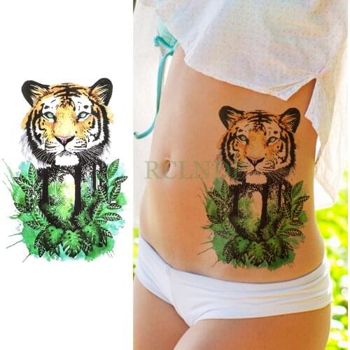 Waterproof Temporary Tattoo Sticker Tiger Leaf Fake Tatto Flash Tatoo Large size Tatouage Leg Arm back tato for Women Men girl