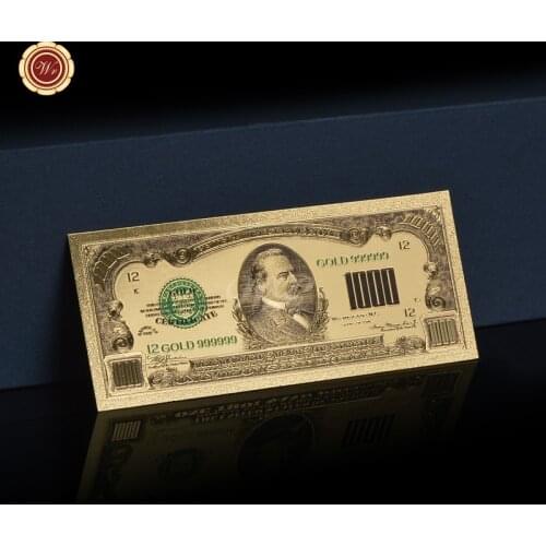 WR Fake Money Colorful Gold Banknote American Beautiful Colored Gold Banknote 1000 Dollar Home Decoration Accessories
