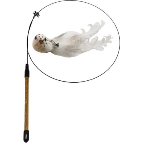 Funny Kitten Cat Teaser Interactive Toy Simulation Bird Toys For Pet Cats Stick Steel Wire Rod Feather Chaser Wand Playing Toy