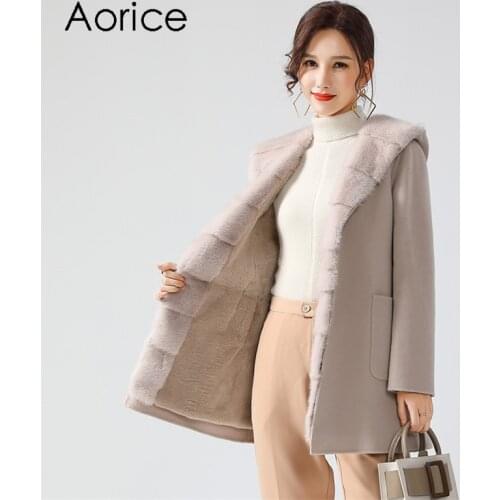 Aorice Women Real Mink Fur Parka Coat Jacket 2020 Lady Female Mink Fur Hood Rabbit Fur Liner Winter Jackets Trench Coats Z20182