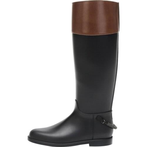 2021winter Genuine Leather Riding Boots Color Matching Knight Boot Womens Low Heel Knee High Boots After Zipper Trend Shoes