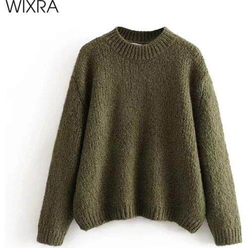 Wixra Knitted Sweaters Womens Casual Pullovers O Neck Solid Warm Thick Jumper Autumn Winter Trendy Sueter Mujer