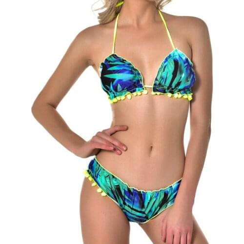 2pcs Bathing Suit Women Push-up Bikini 2019 Print Swimwear Swimsuit Padded Bra Bandage Beachwear Halter Sexy