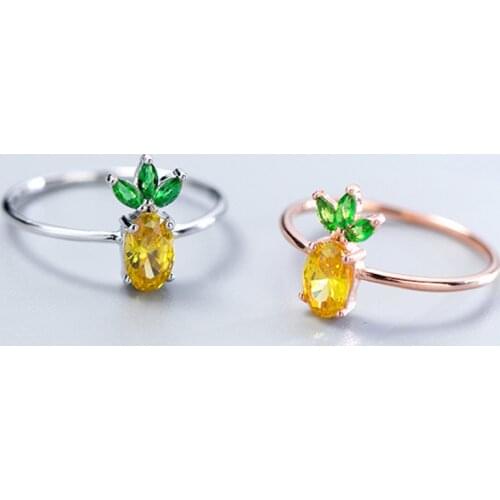 Punk Food Fruit Pineapple Ring for Women Birthday Party Charm 925 Sterling Silver Crystal Rhinestone Fashion Jewelry