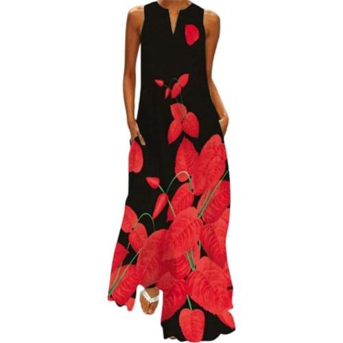 Stylish Women Dress Summer Casual Sleeveless Butterfly Print V Neck Large Hem Maxi Dress for Summer party dress xxxxl vestidos