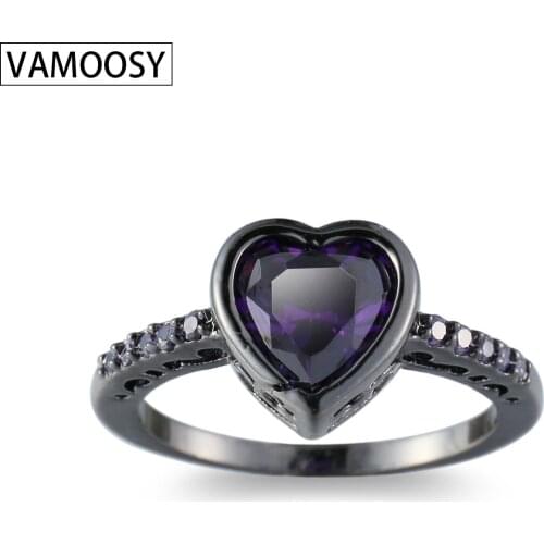 VAMOOSY 2018 Charm Multicolor Heart Zircon purple Fire Opal Rings For Women Vintage Fashion Black Gold Filled Birthstone Ring