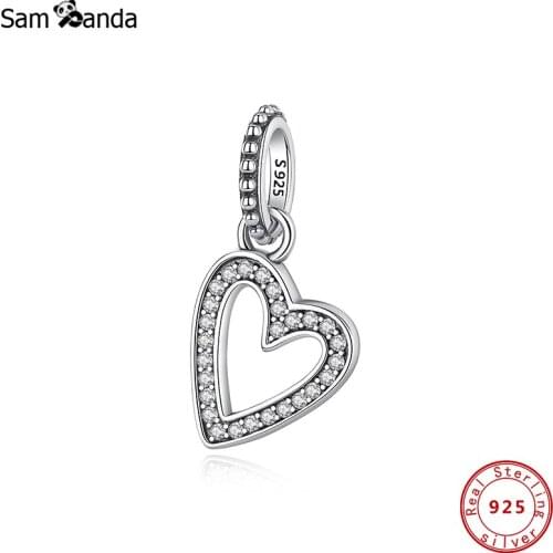 100% Original CZ 925 Sterling Silver Beads Love Heart Charms For Jewelry Fit Bracelet Necklace DIY Women