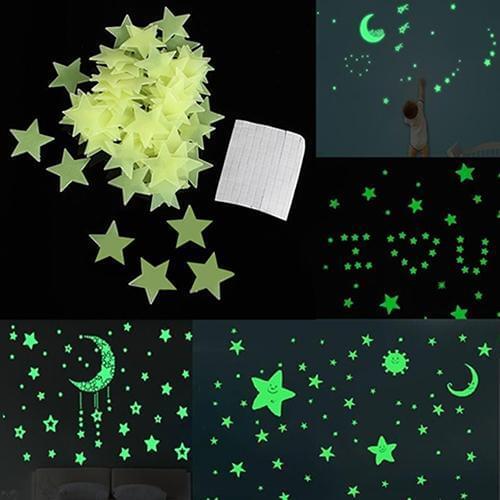 100PC Kids Bedroom Fluorescent Glow In The Dark Stars Glow Wall Stickers Stars Luminous luminous glow sticker color