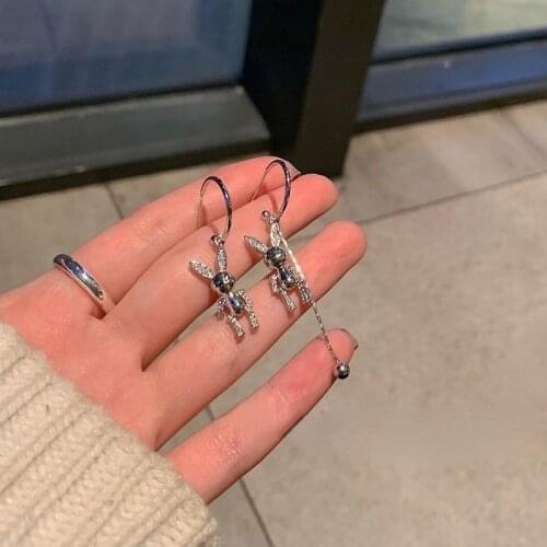 2021 New Fashion Trends Hip-hop Style Asymmetry Rabbit Earrings for Woman Y2K Aesthetic Rhinestone Earrings Jewelry Wholesale