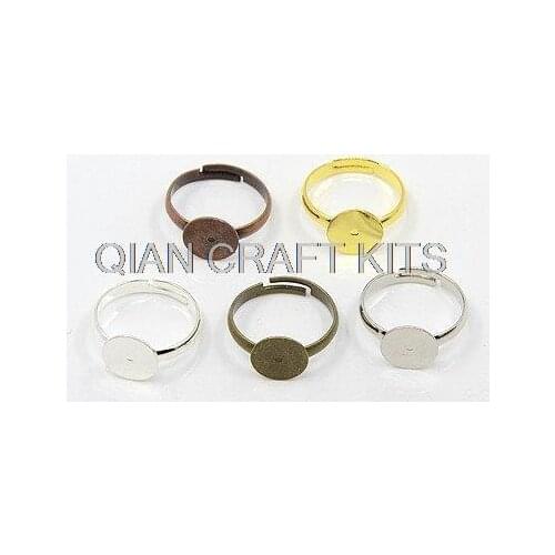 250pcs Ring Pad Ring Base mixed colors ,silver,gold,antique bronze,Platinum metal with 8mm glue on pad 17mm adjustable