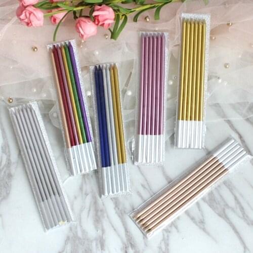 6 PCS Golden Long Pencil Cake Candle Safe Flames Kids Birthday Party Wedding Cake Candle Home Decoration Favor Supplies