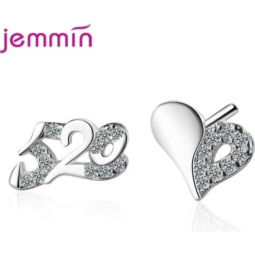Asymmetry Ear Set Love Heart 925 Sterling Silver Stud Earrings For Women Accessories Cubic Zircon Birthday Gifts Jewelry