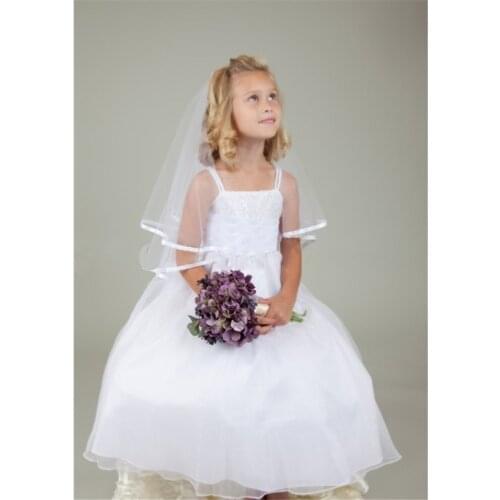 Satin Edge Wedding Flower Girls First communion Veils With Comb Bows White Ivory Children Kids Veils Voiles Fille velos de Novia