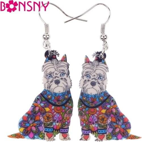 Bonsny Fashion Big Long Animal Acrylic Dangle Drop Schnauzer Dog Earrings 2016 News Style Fashion Jewelry For Girls Women