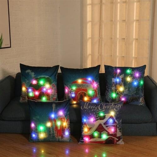 LED Lighting Cushion Cover Christmas Pillows Case Home Sofa Snow House Pillowcase Decor Living Room Decoration