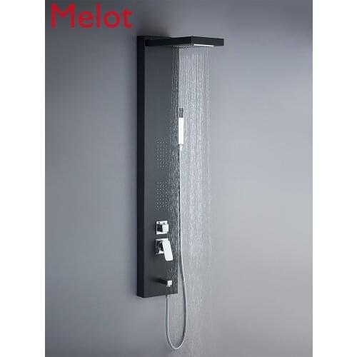 Black Intelligent Constant Temperature Shower Head Set Bathroom Shower Nozzle Stainless Steel Shower Panel Wall-Mounted
