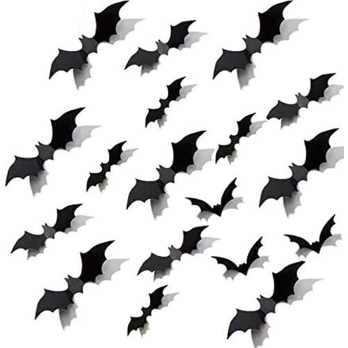 60Pcs Black 3D PVC Bat Wall Stickers Home Decor Party Kids Room Living Room Wall Decals DIY Halloween Decoration Sticker