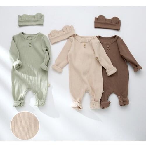 Autumn Newborn Baby Romper Baby Clothes Girl Rompers +Headband 2pcs Cotton Soild Long Sleeve Soft Infant Boys Romper 0-18 M