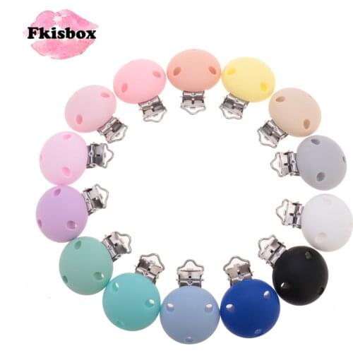 Fkisbox 20pcs 35mm Round Clips Silicone Baby Pacifier Clip BPA Free Dummy Chain Holder Soothing Holder Chain Food Grade 3 Hole