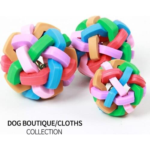 Fenice Dogs Toys Pet Dog Cat Toy Colorful Rubber Round Ball with Small Bell Toy For Dog for Dog Cat Chewing Playing