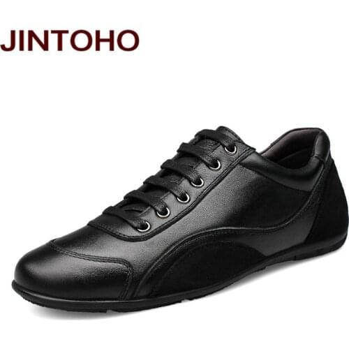 JINTOHO big size 36-48 genuine leather men shoes casual pointed toe italian designers shoes fashion men leather mocassins shoes