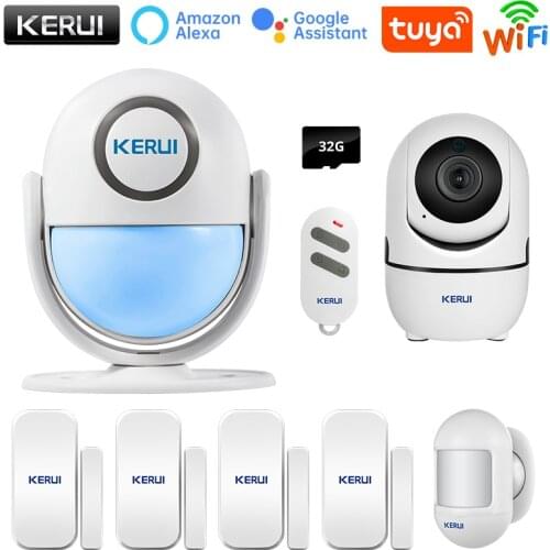 KERUI Tuya Smart Home Security WIFI Alarm System Works With Alexa 120dB Motion Detector Door Sensor Surveillance Camera