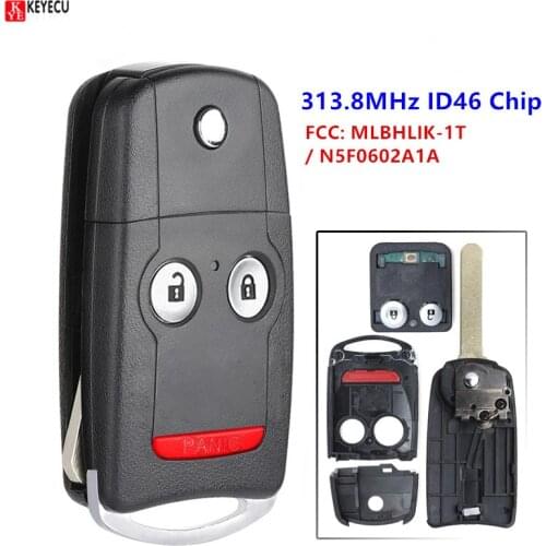 KEYECU 313.8MHz ID46 Chip FCC: MLBHLIK-1T / N5F0602A1A Flip Folding 3 Button Remote Car Key Fob for Acura TL TSX ZDX MDX RDX