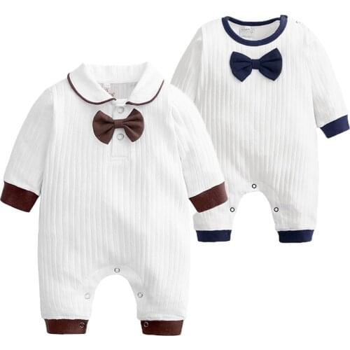 0-18m Autumn Winter Infant Boy Clothes Bow Gentleman Romper Jumpsuit Overalls Baby Romper Long Sleeve Peuter Kleding Jongens