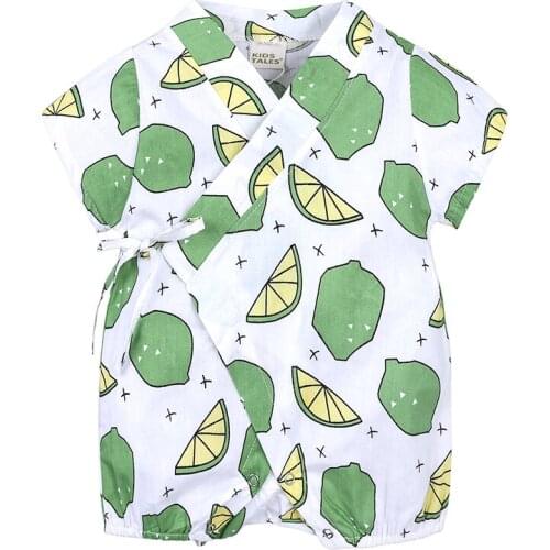 0-18M Summer Baby Girl Boys Clothing Rompers Jumpsuit Short-Sleeved Fruit Print Cute Soft Newborn Infant Baby Kimono Playwear