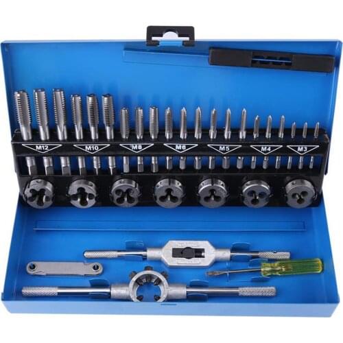 32pcs/Set Alloy Steel Durable Metric Tap and Die Set Metric Wrench Cut M3 M4 M5 M6 M8 M10 M12 Hand Tools Screw Thread Tool