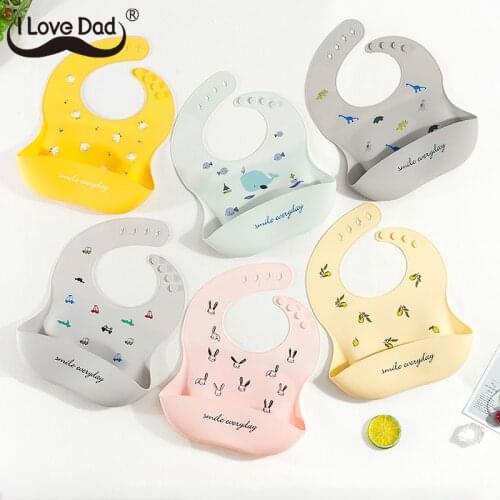 New Letter Baby Bibs Waterproof Soft Silicone Baby Feeding Stuff Cartoon Print Dinosaur Kids Girl Boy Adjustable Children Bib