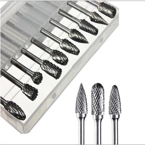 10pcs grinding head of 3*6mm carbide rotary burrs tungsten carbide rotary file carving milling cutter For Dremel Rotary tools