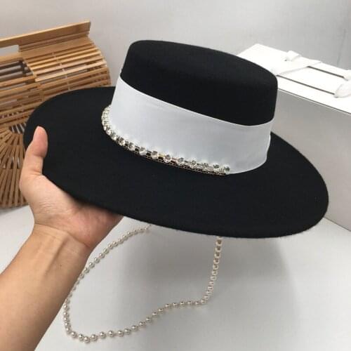 New Hepburn cowl in Europe and the British wool Small flat wide brim hat autumn/winter catwalk felt hat fedoras Panama