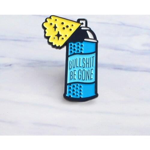 2019 New Cartoon Blue Spray BULLSHIT BE GONE Alloy Enamel Brooch Personality Collar Bag Collar Pin Women Jewelry Accessories