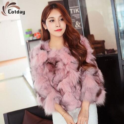 Cotday Autumn Winter New 2020 Fox Fur Coat Womens Short Pink Sweet Girl Small Fragrance Double-faced Three Quarter Fur Coat