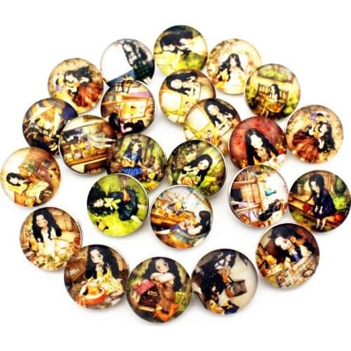 New Style 12pcs/lot Cartoon Forest Girls Glass Snap Buttons Charms Fit 18mm Ginger DIY Snap Bracelet Replaceable Button Jewelry