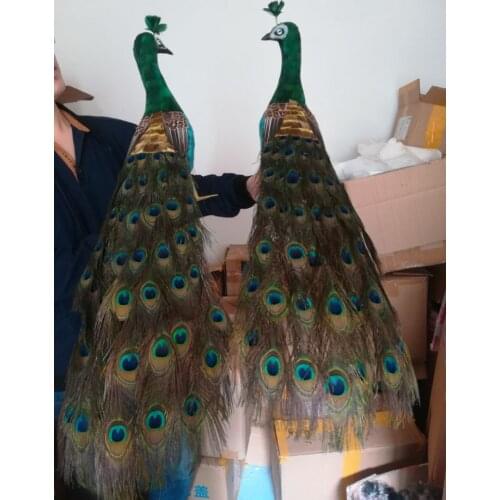 A pair of beautiful real life peacock models foam&feather green neck peacock dolls gift about 80cm xf2648