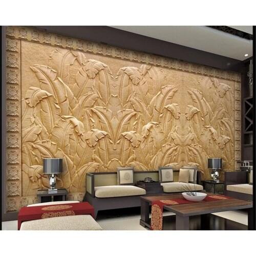 Beibehang Custom wallpaper embossed banana leaf sandstone TV background wall living room bedroom background walls 3d wallpaper