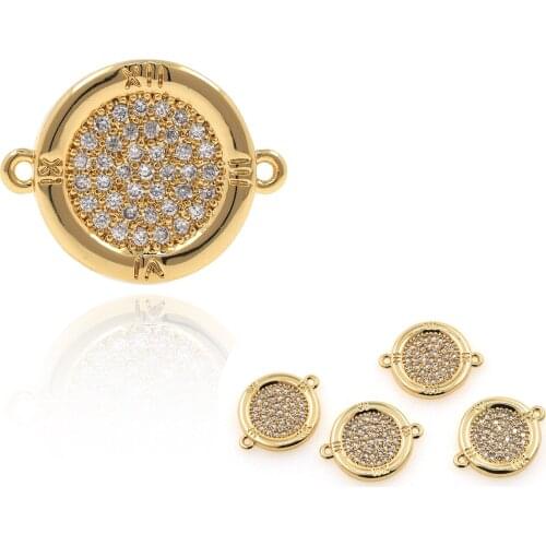 18K Copper Gold Plated Mini Zircon Round Clock Connector Time Hand Bracelet Necklace New Fashion Trends