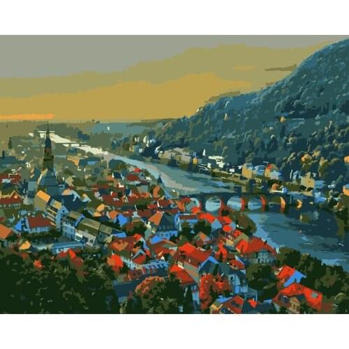 ROYALDREAM Landscape town Abstract Painting Diy Digital Painting By Numbers Modern Wall Art Picture For Home Wall Artwork