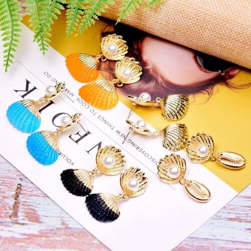 MOON GIRL Natural Shell Dangle Earring for Women Simulated Pearl Fashion Statement Party Chic Aretes Femme Jewelry Dropship