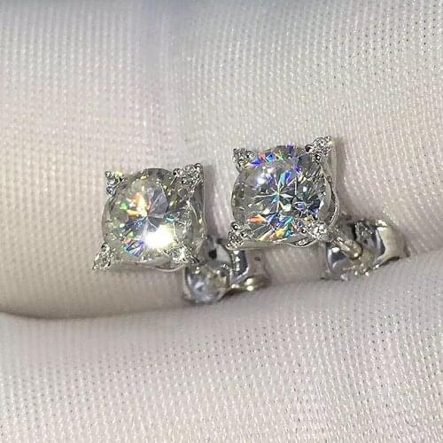 Wedding Earrings Birthday Gift For Women Solid 18K White Gold 1Ctw 6.5mm DF Color Moissanite Earrings Lab Diamond Earrings