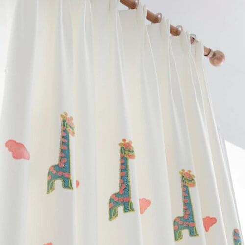 Korean Modern Childrens Changjin Deer Cartoon Embroidery Thick Velvet Cotton and Linen Curtains for Living Dining Room Bedroom