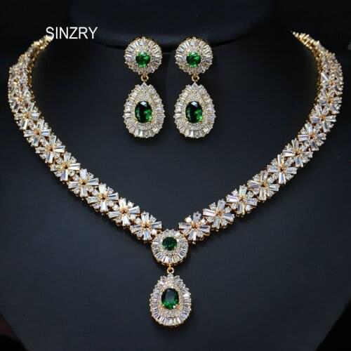 SINZRY Luxury jewelry AAA Cubic Zirconia Brilliant waterdrop wedding chokers necklace earring set bridal jewelry set for women